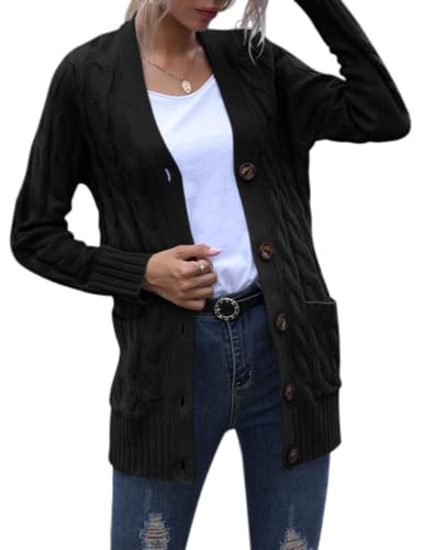 MEROKEETY Womens Fall 2026 Long Sleeve Cable Knit Cardigan Sweaters