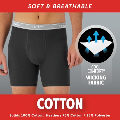 Hanes mens Underwear Boxer Briefs Pack, Cool & Breathable Cotton Moisture-wicking Underwear for Men, No Ride Up