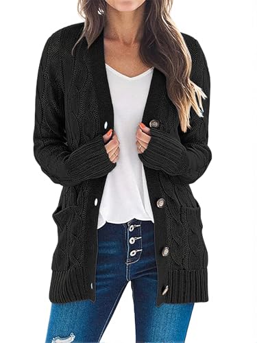 MEROKEETY Womens Fall 2026 Long Sleeve Cable Knit Cardigan Sweaters