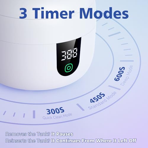 Waterproof Ultrasonic Retainer Cleaner Machine with 180ml Removable Water Tank - 45kHz Ultrasonic Cleaner for Mouth Guards, Jewelry, and Retainer Cleaner- Digital Timer, Smart Pause, Quiet to 30dB
