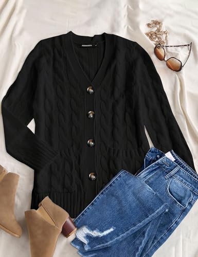 MEROKEETY Womens Fall 2026 Long Sleeve Cable Knit Cardigan Sweaters