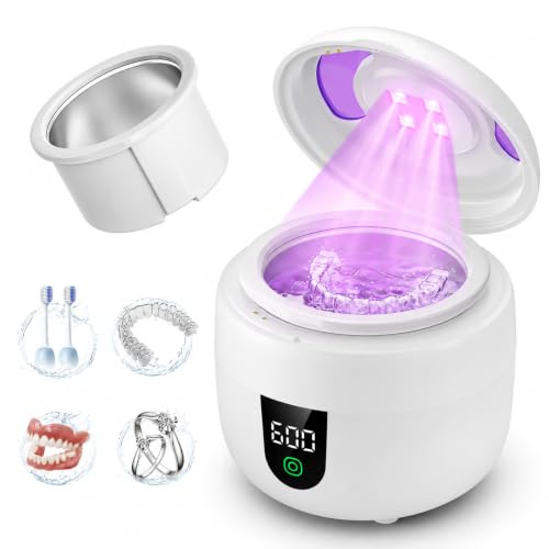 Waterproof Ultrasonic Retainer Cleaner Machine with 180ml Removable Water Tank - 45kHz Ultrasonic Cleaner for Mouth Guards, Jewelry, and Retainer Cleaner- Digital Timer, Smart Pause, Quiet to 30dB