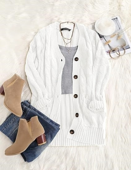 Womens Fall 2026 Long Sleeve Cable Knit Cardigan Sweaters